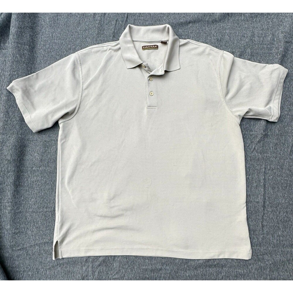 Cubavera Mens Short Sleeve Polo Golf Shirt Striped Ribbed Polyester Beige XXL